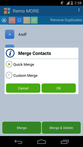 Remove Duplicate Contacts from Samsung Galaxy - Select Option