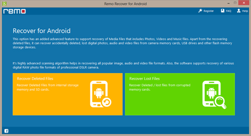 Photo recovery software for Samsung Galaxy - Main Screen